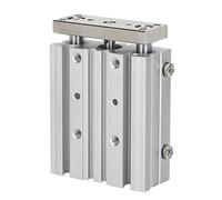 Cylindre Pneumatique Double Action 3 Tiges Alésage 12mm Course 40mm avec Guide, Alliage d'Aluminium pour Automation Industrielle