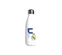 CYP BRANDS Real Madrid Bouteille d'eau en acier inoxydable, fermeture hermétique, lettre F bleue, 550 ml, Blanc