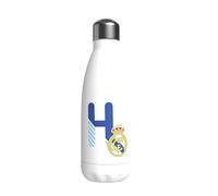CYPBRANDS Real Madrid Bouteille d'eau en acier inoxydable, fermeture hermétique, lettre H bleue, 550 ml, Blanc