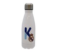 CYPBRANDS Real Madrid Bouteille d'eau en acier inoxydable, fermeture hermétique, lettre K en bleu, 550 ml