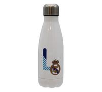 CYPBRANDS Real Madrid Bouteille d'eau en acier inoxydable, fermeture hermétique, lettre L bleue, 550 ml, Blanc