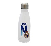 CYPBRANDS Real Madrid Bouteille d'eau en acier inoxydable, fermeture hermétique, lettre Ñ bleue, 550 ml, blanc