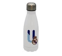 CYPBRANDS Real Madrid Bouteille d'eau en acier inoxydable, fermeture hermétique, lettre U bleue, 550 ml, Blanc