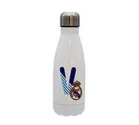 CYPBRANDS Real Madrid Bouteille d'eau en acier inoxydable, fermeture hermétique, lettre V bleue, 550 ml, Blanc
