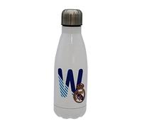 CYPBRANDS Real Madrid Bouteille d'eau en acier inoxydable, fermeture hermétique, lettre W bleue, 550 ml, Blanc