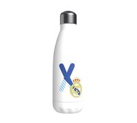 CYPBRANDS Real Madrid Bouteille d'eau en acier inoxydable, fermeture hermétique, lettre X bleue, 550 ml, Blanc