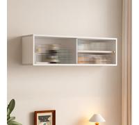 CYQQRDZSW Meuble Mural en Bois avec Porte Coulissante en Verre Cannelé, Étagères Réglables et Charnières a Amortisseur pour Cuisine, Salle a Manger et Salon(White,80x20cm/31.5x7.9in)