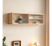 CYQQRDZSW Meuble Mural en Bois avec Porte Coulissante en Verre Cannelé, Étagères Réglables et Charnières a Amortisseur pour Cuisine, Salle a Manger et Salon(Natural,100x20cm/39.4x7.9in)
