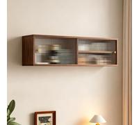 CYQQRDZSW Meuble Mural en Bois avec Porte Coulissante en Verre Cannelé, Étagères Réglables et Charnières a Amortisseur pour Cuisine, Salle a Manger et Salon(Brown,60x28cm/23.6x11.0in)