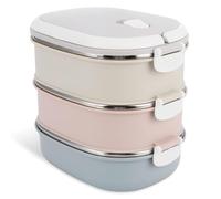 Cyrank Boîte à Lunch en Acier Inoxydable, lunch box chauffante, Lunch Box, Lunch Box Gamelle Chauffante, Boîte à Bento à 3 Étages Lunchbox Boîte à Repas étanche avec Poignée pour Adulte, Enfants