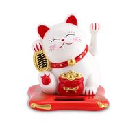 Cyrank Chat Porte Bonheur Bonne Chance, Maneki Neko Solar alimenté Mini Statue de Chat Japonais avec Bras Mobile à l'Energie Solaire pour Voiture Maison Bureau