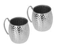 Cyrank Lot de 2 Mugs Moscow Mule, Grande capacité de 500 ML, Tasses à Cocktail exquises en Acier Inoxydable Moscow Mule pour Bars, hôtels, Restaurants.(Argent)