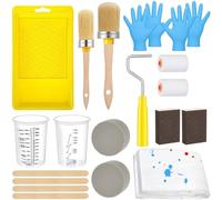 CYRENT Kit de 21 rouleaux en mousse haute densité pour mur et plafond | 2 brosses rondes, 2 rouleaux en mousse, poignées en bois, garniture de meubles d'armoire, finition satinée brillante