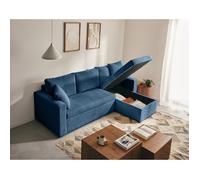 Bestmobilier Canapé d'angle réversible Cyrus convertible avec coffre velours côtelé 4 places Bleu