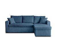 Bestmobilier Canapé d'angle réversible Cyrus convertible avec coffre velours côtelé 4 places Bleu