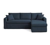 Bestmobilier Canapé d'angle réversible Cyrus convertible avec coffre velours côtelé 4 places Bleu