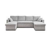 Bestmobilier - Canapé panoramique U Cyrus - 7 places convertible coffre velours côtelé Gris clair