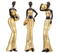 CYYKDA Lot de 3 Statues africaines Vintage - Figurines tribales Afro-américaines pour Femme - Bibliothèque, décoration de Bureau - Cadeau pour Anniversaire, Noël, Thanksgiving, Maman - Doré