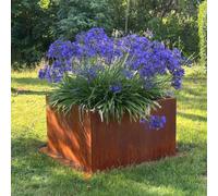 Czaja Pot de fleurs en acier Corten Fiorella - 80x80x50 cm - sans plateau de fond - Aspect rouille - Décoratif - Carré - Résistant aux intempéries et durable - Pour jardin, terrasse - Vase à fleurs en