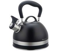 Kinghoff KH-1858 Bouilloire sifflante en acier inoxydable avec poignée rétractable pour toutes les plaques de cuisson, 1,8 l, noir mat