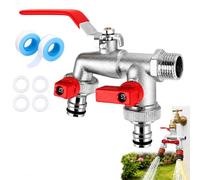 CZAYEFNH Double Robinet de Jardin, Robinet Exterieur en Laiton, Robinet Avec Double Sortie 3/4" et EntréE 1/2", Robinet Antigel Avec Double Connecteur et Embout Tuyau,Pour Jardins,Machine à Laver
