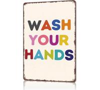 CZMDKEXM Colorful Wash Your Hands Aluminum Wall Sign 8 X 12 in | Bright kitchen bathroom decor fun reminder for family guests