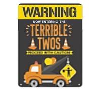 CZMDKEXM Funny Terrible Twos Warning Metal Tin Sign Vintage Birthday Wall-Art for Toddler Room Nursery or Party Decor 8 X 12 inch