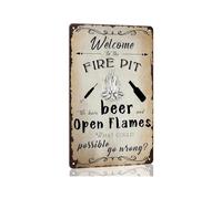 CZMDKEXM Rustic Outdoor Patio Sign Fire Pit Themed Vintage Metal Tin Wall-Art for Backyard Garden or Grill Area 8 X 12 inch