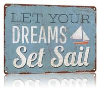 CZMDKEXM Vintage Motivational Quote Metal Sign Aluminum Art Plaque Let Your Dream Set Sail Rust Resistant Print Wall Decor For Home Office Garden 8 X 12 in