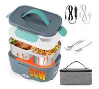 Czoele 80W Électrique Gamelle Chauffante Boîte à Lunch 3 en 1 Lunch Box Gamelle Chauffant Boite Repas Alimentaire 220V 12V 24V en Acier Inoxydable Thermique Amovible Convient pour Voiture Camionet