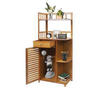 czyuRachel Étagère d'angle étroite à 4 étages, avec 1 tiroir et 1 compartiment avec porte, étagère sur pied en bambou, rangement polyvalent, 50 x 30 x 121 cm, couleur thé