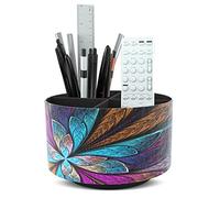 Czzmy Porte-stylo rond en cuir, rotatif à 360°, support de télécommande, table de chevet, télécommande TV, organisateur de bureau pour stylos, fournitures de bureau, boîte de rangement (1 fleur