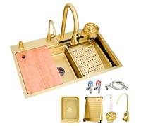 D Évier de cuisine avec robinet extractible Petit évier abo bar Kit de vidange en acier Taille L (75 x 45 x 21 cm) - Design élégant pour cuisines modernes.