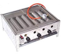 D&L Barbecue à gaz professionnel 55510 + kit de barbecue 511 avec grille, couvercle de brûleur et bac récupérateur de graisse, cocotte à gaz en acier inoxydable 10 kW 3 feux, rôtissoire à gaz,