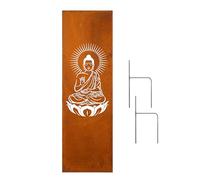 D&L Lasertec Brise-vue de jardin en métal patiné Bouddha - 160 x 50 cm - Décoration de jardin - Clôture de jardin avec ancrage au sol - Dimensions : 160 x 50 cm