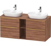 D-Neo Duravit Meuble sous-vasque sur console suspendu (découpe côté contributif), 1400x664x550mm, 2 tiroirs, 2 compartiments ouverts, avec poignée or poli, DE4970B34790000, Couleur: Décor noyer mat
