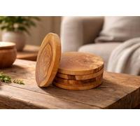 D.O.M. Sous-verres ROND Ø env. 12 cm en bois d'olivier Lot de 6 pièces.