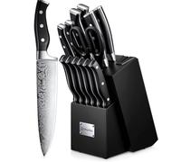 D.Perlla Couteau Cuisine, Bloc de Couteaux 14 pièces avec Affûteur Intégré, Bloc de Bois Noir, Couteaux Ciseaux, Acier Inoxydable, Manche Noir
