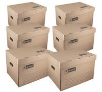 D.RECT Boîte d’archivage 6 pièces - - Carton à Dossiers, Marron | Boîte de stockage à couvercle rabattable