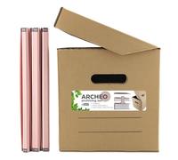 D.RECT Boîte d’archivage ARCHEO avec 3 classeurs Zero Max 250x340x260 mm - Couvercle rabattable - Pastel Rose - Pour bureau et maison