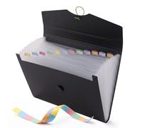 D.RECT Chemise Trieuse A4 Noir (Série 5585) - 12 Compartiments avec Onglets Colorés - Pochette Documents avec Élastique - Polypropylène Robuste