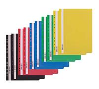 D.RECT Chemises de Présentation à Lamelles A4 - Lot de 10 - Couverture Transparente - Reliures à Feuilles Mobiles avec Perforation - Couleurs Assorties - PP Plastique Robuste - École Bureau Maison