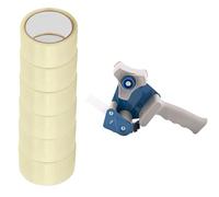 D.RECT Dérouleur pour Ruban Adhésif avec 6 Rouleaux de Ruban Transparent HOT MELT 50m x 48mm, Dévidoir pour Ruban d'Emballage jusqu'à 50mm de Large, Ruban pour Emballer Paquets
