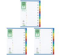 D.RECT Intercalaires en polypropylène pour classeur A4 PP10 avec 10 intercalaires en polypropylène avec chiffres numérotés de 1 à 10 (Lot de 3)