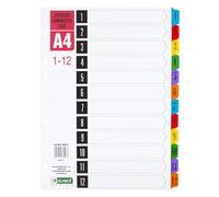 D.RECT Intercalaires plastifiés A4 pour documents, onglets, 1-12, code couleur