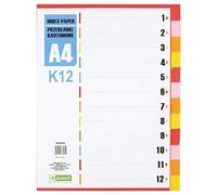 D.RECT Intercalaires pour A4, K12, 12 intercalaires, onglets à anneaux, onglets avec impression de chiffres 1-12, multicolores, séparateurs de couleur en carton