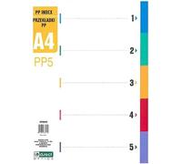 D.RECT Intercalaires pour A4, PP5, 5 intercalaires, onglets à anneaux, onglets avec impression de chiffres 1-5, multicolore, séparateur de couleur en polypropylène, polypropylène