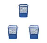 D.RECT KOMO Pot à Crayons Métal Mesh Carré - Organisateur de Bureau Stable - Gain de Place - Rangement Fournitures - Bleu Foncé (Lot de 3)