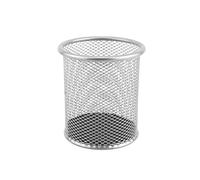 D.RECT KOMO Pot à Crayons Métal Mesh Rond - Organisateur de Bureau Stable - Gain de Place - Hauteur 98 mm, Ø 91 mm - Argent