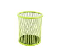 D.RECT KOMO Pot à Crayons Métal Mesh Rond - Organisateur de Bureau Stable - Gain de Place - Hauteur 98 mm, Ø 91 mm - Vert Citron
